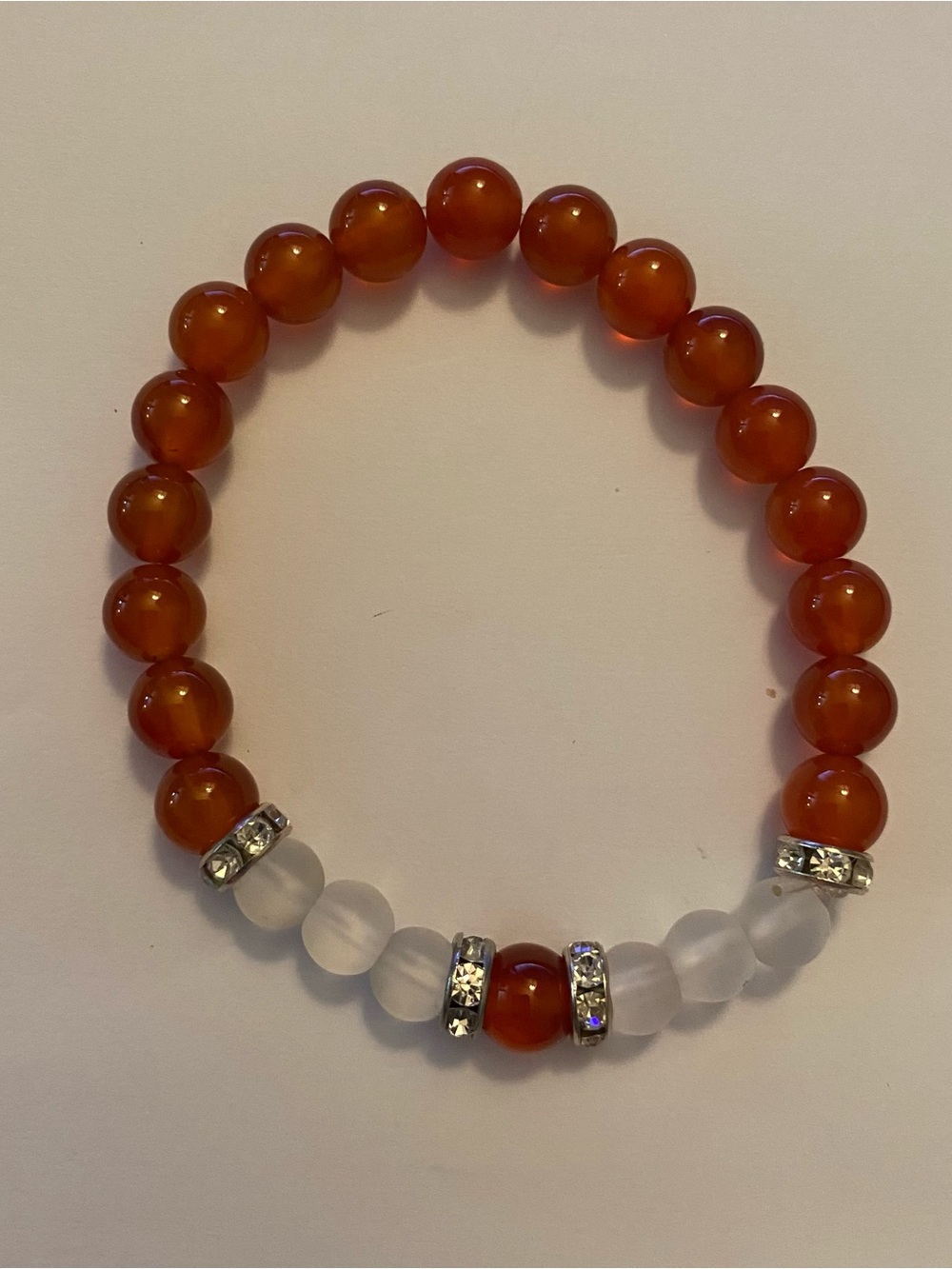 Handcrafted Red Carnelian  Stretch Bracelet with silver rhinestones